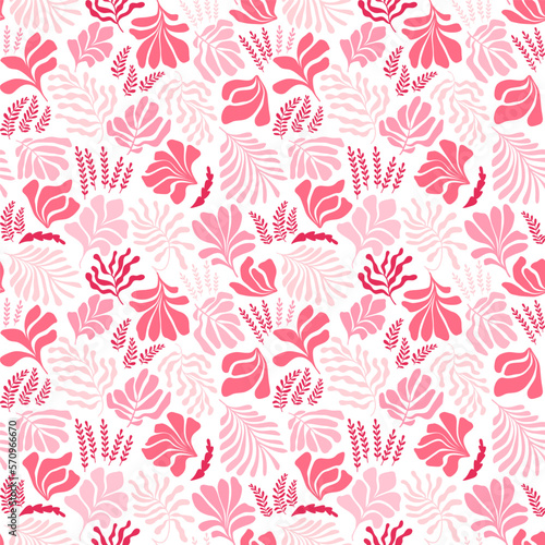 Abstract background with leaves and flowers  Matisse style. Vector seamless pattern with Scandinavian cut out elements.