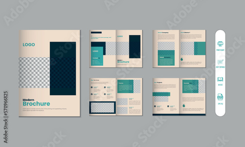 8 pages corporate modern brochure and company profile, magazine, portfolio template design