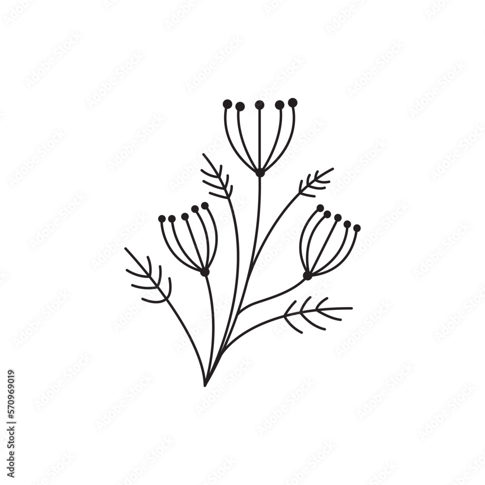 flower twig vector line design illustration