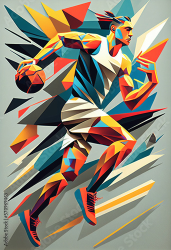 Abstract illustration of basketball player running   Multi color geometric abstract shape basketball sport © Rodrigo