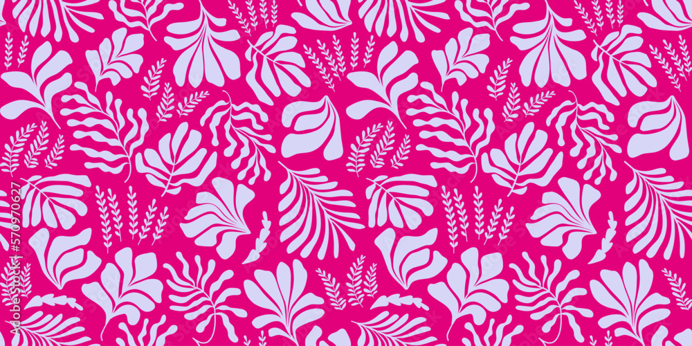 Abstract background with leaves and flowers, Matisse style. Vector seamless pattern with Scandinavian cut out elements. Abstract background with leaves and flowers, Matisse style. Vector seamless pattern with Scandinavian cut out elements.