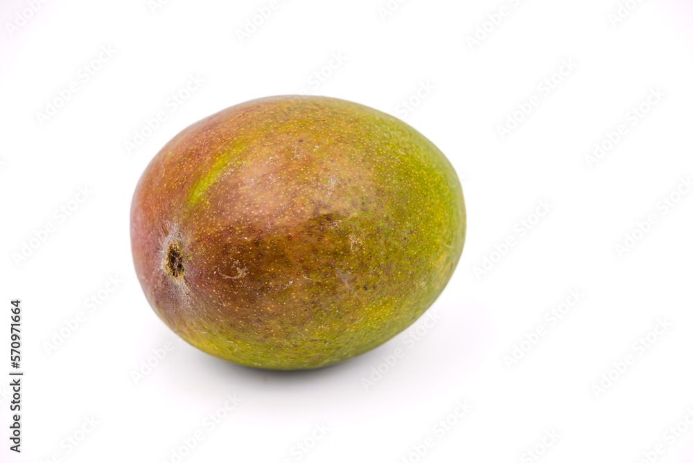 A red green sweet organic mango isolated with focus stacking against white in the studio A red green sweet organic mango isolated with focus stacking against white in the studio