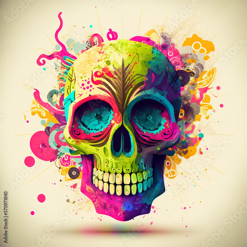 Powerfull and fancy coloured de la Muerte skull mexican style.