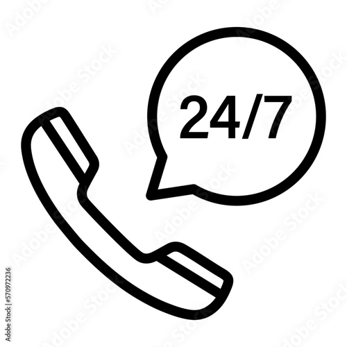 24/7 icon. 24 hours 7 days in week service. Always open icon. Vector illustration
