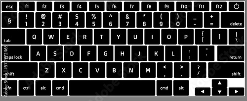 Laptop computer keyboard. Black keyboard illustration on gray background