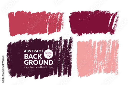 Vector set of hand drawn brush strokes, stains for backdrops. Monochrome lipstick palette colors design elements set. One color artistic hand drawn backgrounds.