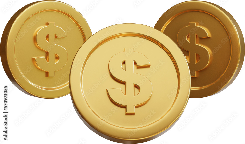 Golden dollar coins 3d render illustration Golden dollar coins 3d render illustration