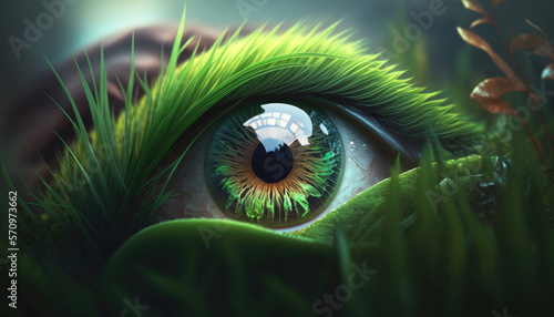 fantastic banner illustration of the green eye of the natural world, IA
