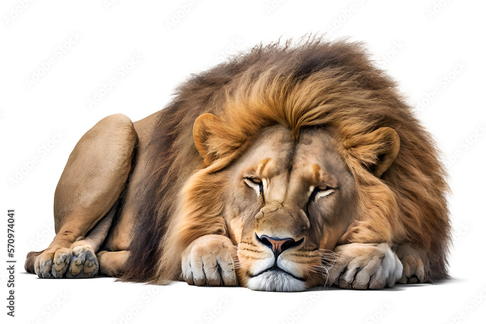Fototapeta premium Sleeping Lion, isolated on transparent background. Generative AI