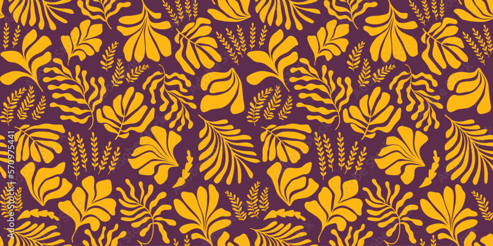 Abstract background with leaves and flowers, Matisse style. Vector seamless pattern with Scandinavian cut out elements. Abstract background with leaves and flowers, Matisse style. Vector seamless pattern with Scandinavian cut out elements.