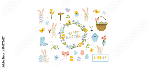 Easter Illustrations Vector Set, Cute Easter Bundle