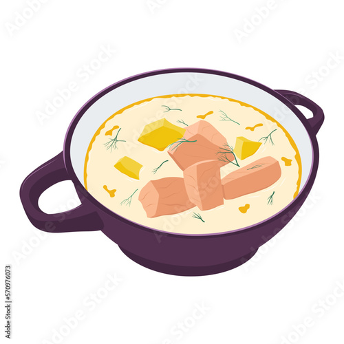 Finnish lohikeito soup vector isolated on white background