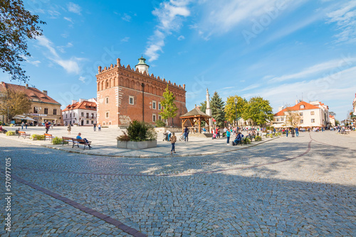 SANDOMIERZ, POLAND - 17 June 2020: The old town hall and main square in Sandomierz. Poland. Europe. 