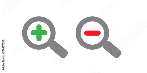 Zoom in zoom out Magnifying glasses icons vector. loupe zooming icons illustration. Plus Minus magnifier glasses icons