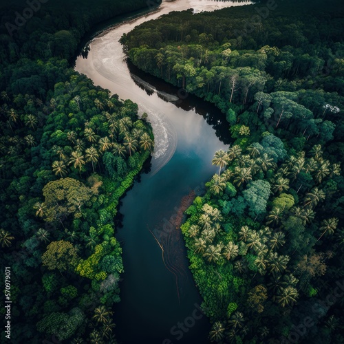Encontro das águas do Rio Negro e Rio Solimões, rio amazonas, amazon river, GENERATIVE AI photo