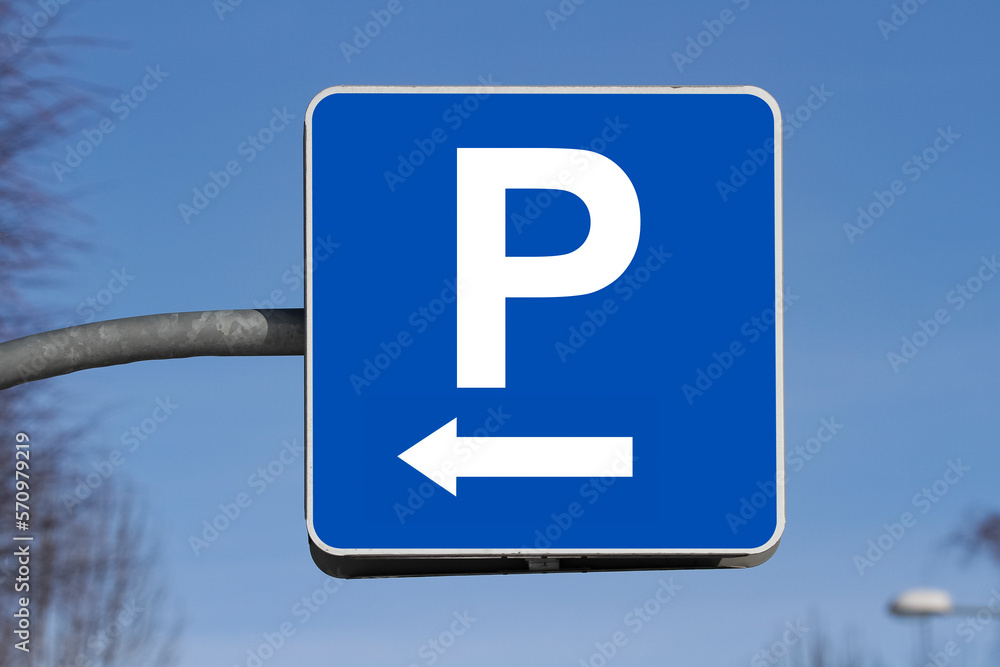 Parking sign showing free places. Traffic parking sign with clean sky Parking sign showing free places. Traffic parking sign with clean sky