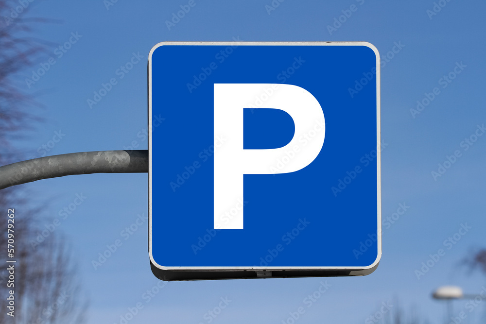 Parking sign showing free places. Traffic parking sign with clean sky