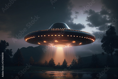 Generative AI Large Alien UFO in the clouds