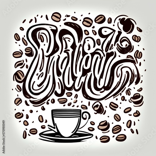 Doodle vector illustration with coffee cup. Isolated on white background - generative ai