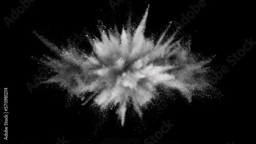 White powder explosion. Abstract closeup dust on backdrop.