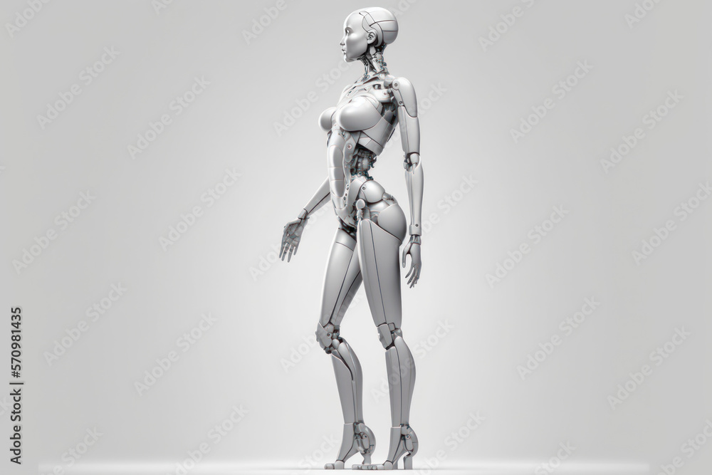 Futuristic AI artificial intelligence android woman model, technology feminine 3D light gray background, ai. Futuristic AI artificial intelligence android woman model, technology feminine 3D light gray background, ai.