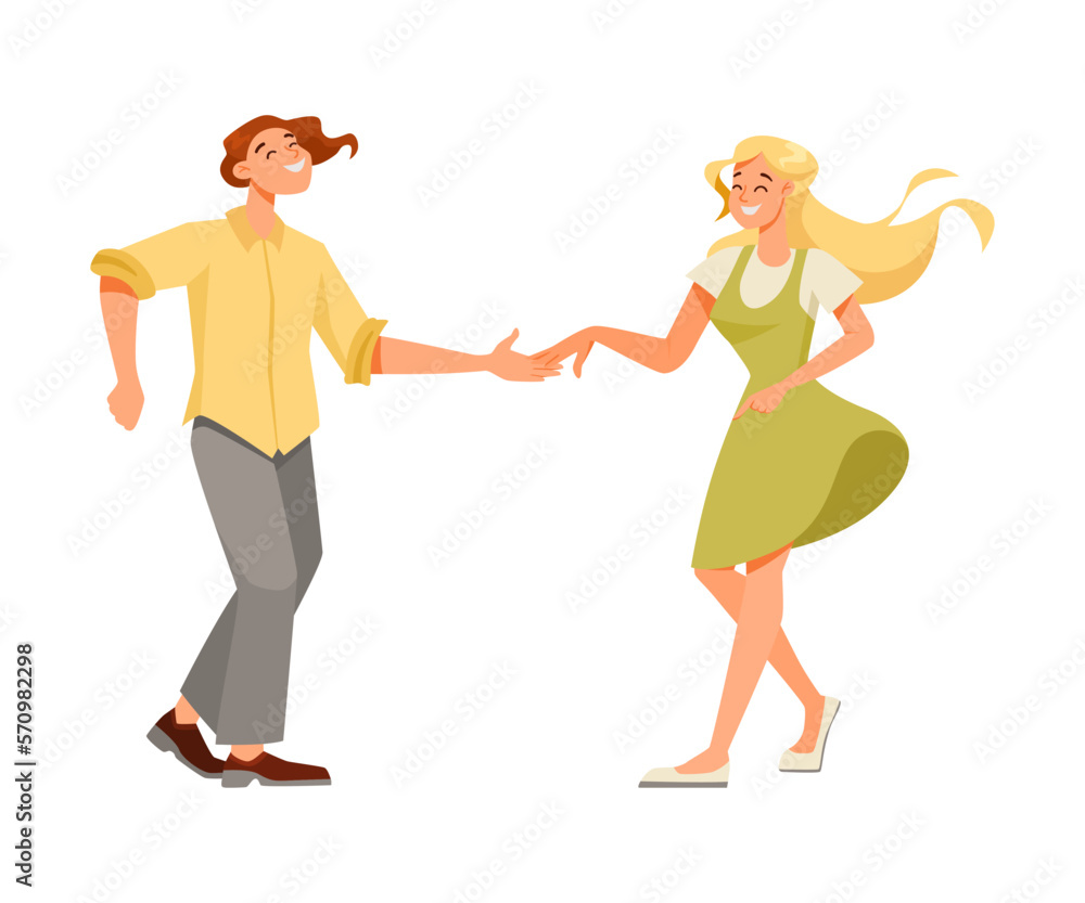 Happy Man and Woman Character Dancing Moving Their Body Vector Illustration Happy Man and Woman Character Dancing Moving Their Body Vector Illustration