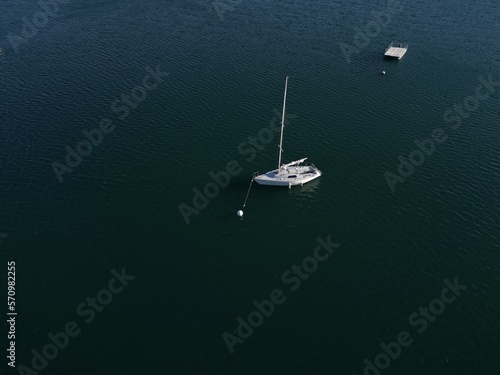 Incredible views of yachts and Lake Tbilisi Sea. Tbilisi, Georgia. The view from the drone!