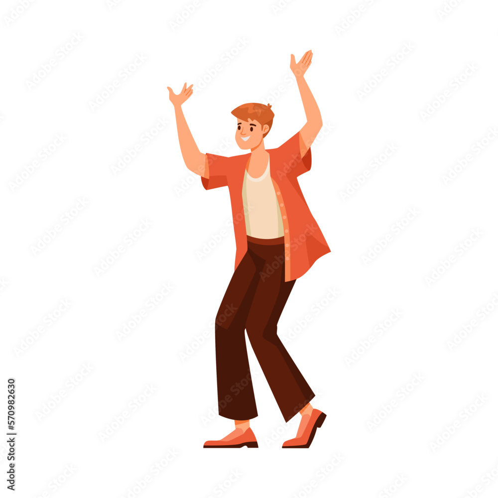 Happy Man Character Dancing Moving His Body Vector Illustration