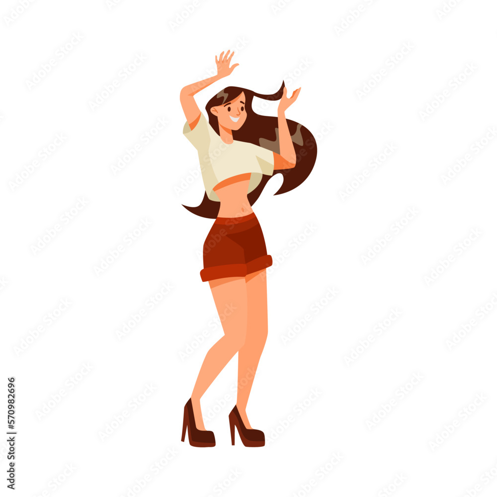 Happy Woman Character Dancing Moving Her Body Vector Illustration Happy Woman Character Dancing Moving Her Body Vector Illustration