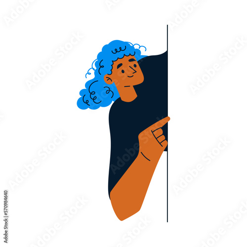 Woman Character Looking Out and Peeking from Corner or Wall Vector Illustration