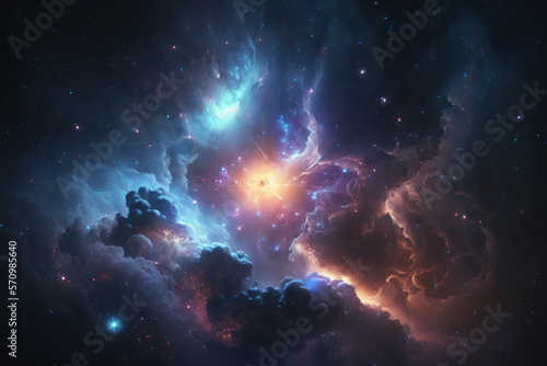 Space cosmos illustration on the origin of life, universe, galactic explosion, comets, constellations and nebulae. photo