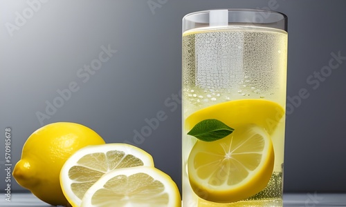 verre d'eau gazeuse avec tranches de citron photo