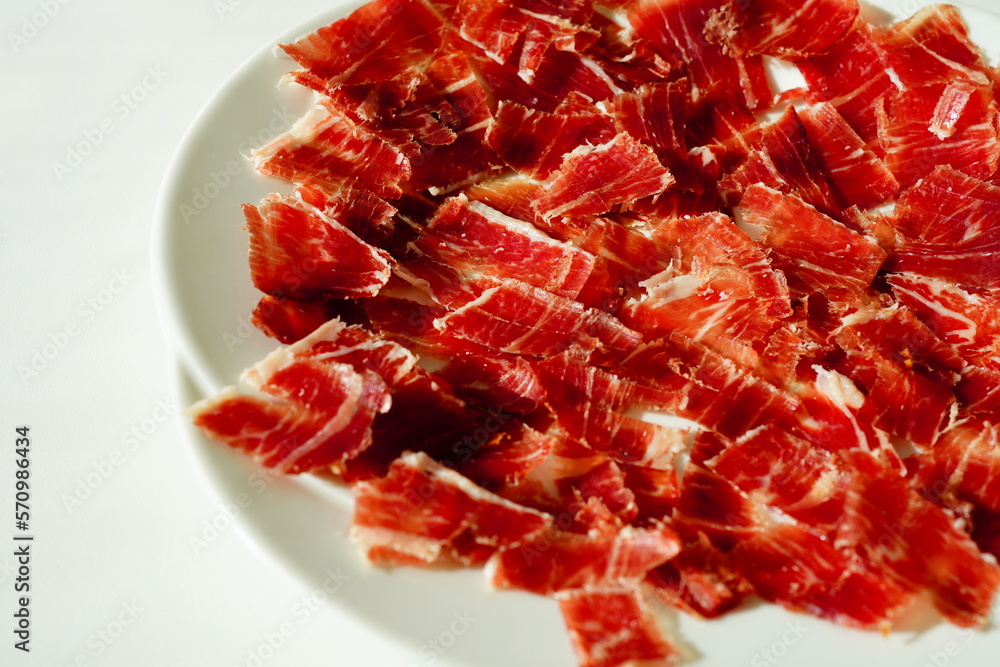 Close up of sliced Spanish jamón ibèrico
Close up of sliced Spanish jamón ibèrico