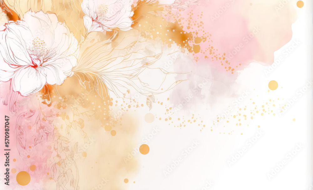 Abstract watercolor art background with pink flowers in style of watercolor  paints design. Peculiar AI generative image. Stock Illustration