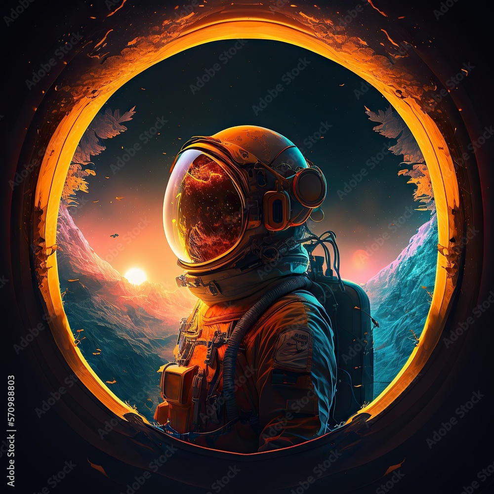 astronaut, space, fire, helmet, space uniform, spacesuit