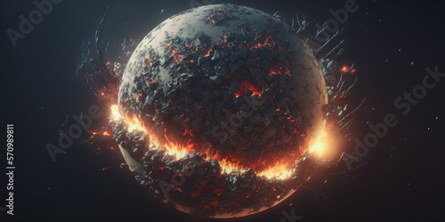 Planet Earth destruction, cracks, burning, sci-fi concept, Generative AI