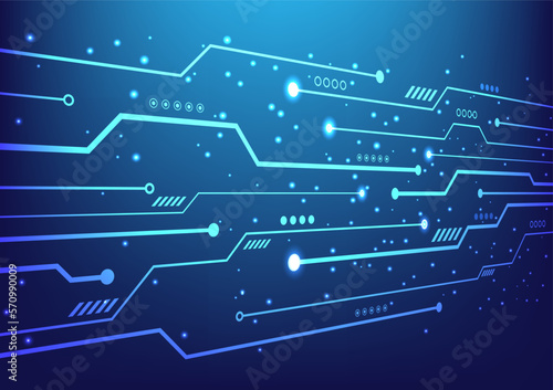 Wallpaper Mural Blue background technology circuit line glow. Futuristic technology cyberspace, speed data transfer, communication. Torontodigital.ca