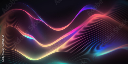 Colorful sound waves, abstract dark background, Generative AI