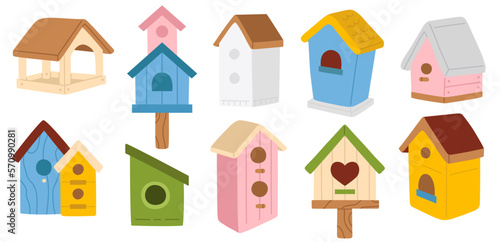 Vector illustration set of cute doodle birdhouses for digital stamp,greeting card,sticker,icon,design