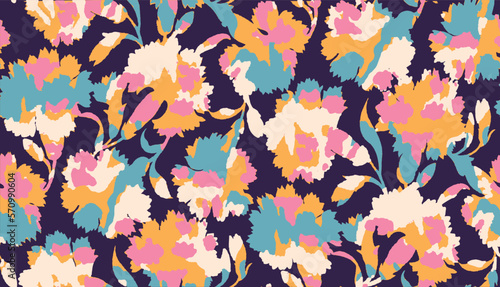 Floral design seamless pattern made with silhouettes of carnations and camouflage design, textile print