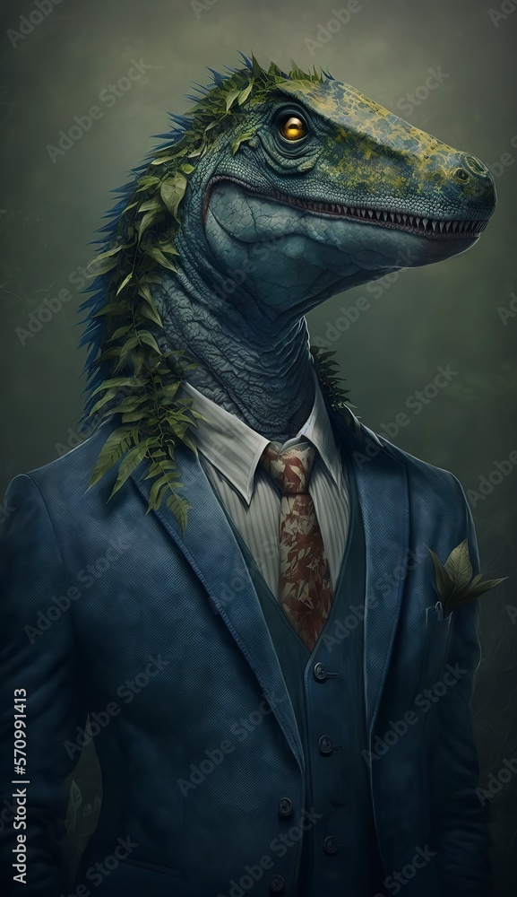 Portrait of a Dinosaur in a Business Suit, Ready for Action. GENERATED AI. Portrait of a Dinosaur in a Business Suit, Ready for Action. GENERATED AI.