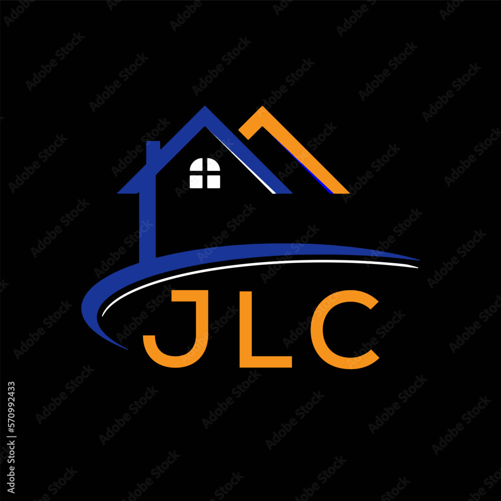 JLC house logo, letter logo. JLC blue image on black background and