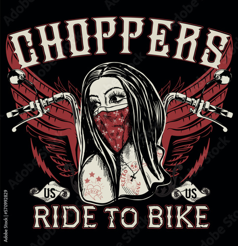 tattoo motorcycle biker girl black and white illustration
