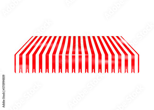 Striped red awning isolated on white background realistic vector illustration. Canopy for restaurant, cafe or store. Tent roof. Template for design