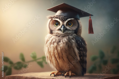 A wise owl wearing a graduation cap. Education and learning concept. Generative ai photo