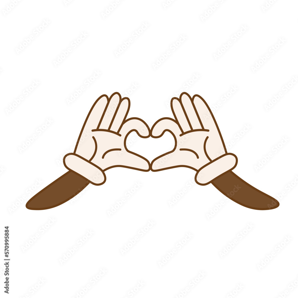 Cute cartoon hands with heart gesture. The concept of love and valentine's day Cute cartoon hands with heart gesture. The concept of love and valentine's day