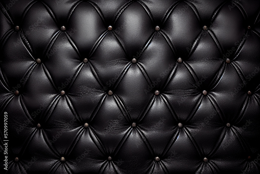 Black leather upholstery with buttons, wrinkled, texture background. Generative AI Black leather upholstery with buttons, wrinkled, texture background. Generative AI