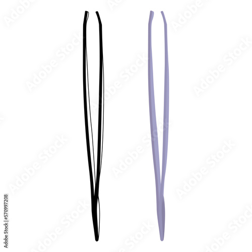 Metal eyebrow tweezers. Hair removal, eyebrow correction tool, vector.
