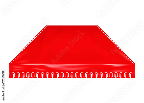 Red awning isolated on white background realistic vector illustration. Canopy for restaurant, cafe or store. Tent roof. Template for design