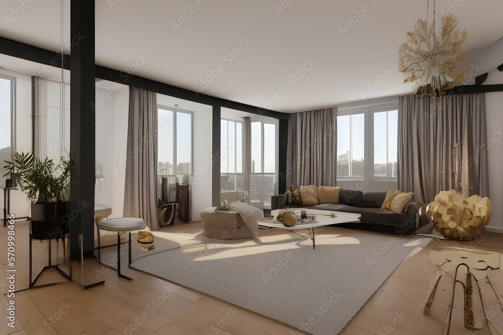 Loft apartment with stylish gold decorations - generative ai Loft apartment with stylish gold decorations - generative ai